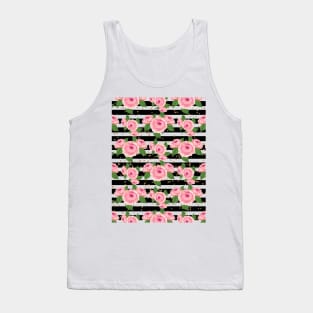 Peony On Black And White Stripes Tank Top